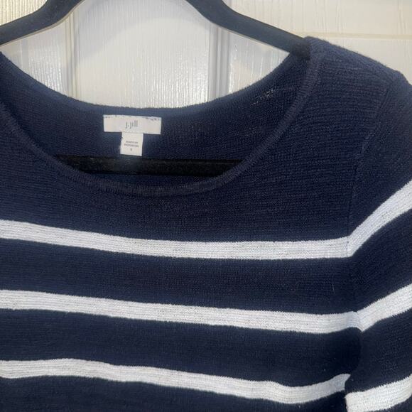 J. Jill navy and white stripe lightweight sweater size Small cotton knit coastal - Picture 2 of 5